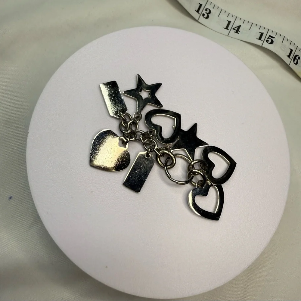 Coach Silver, Pink & Blue Hearts Keychain FOB Bag Charm - Picture 4 of 5